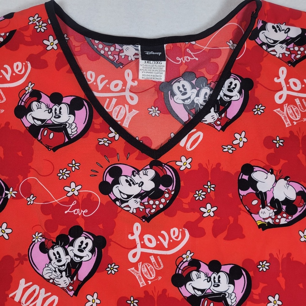 Disney Mickey & Minnie Mouse Scrub Top 3XL XOXO Love Scrub Top